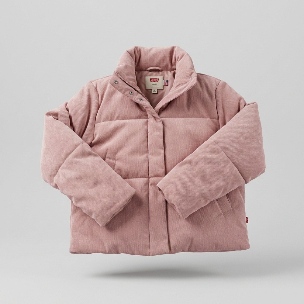 Levi's Women's Corduroy Puffer Jacket Pink Mauve Full Zip Coat Size Medium